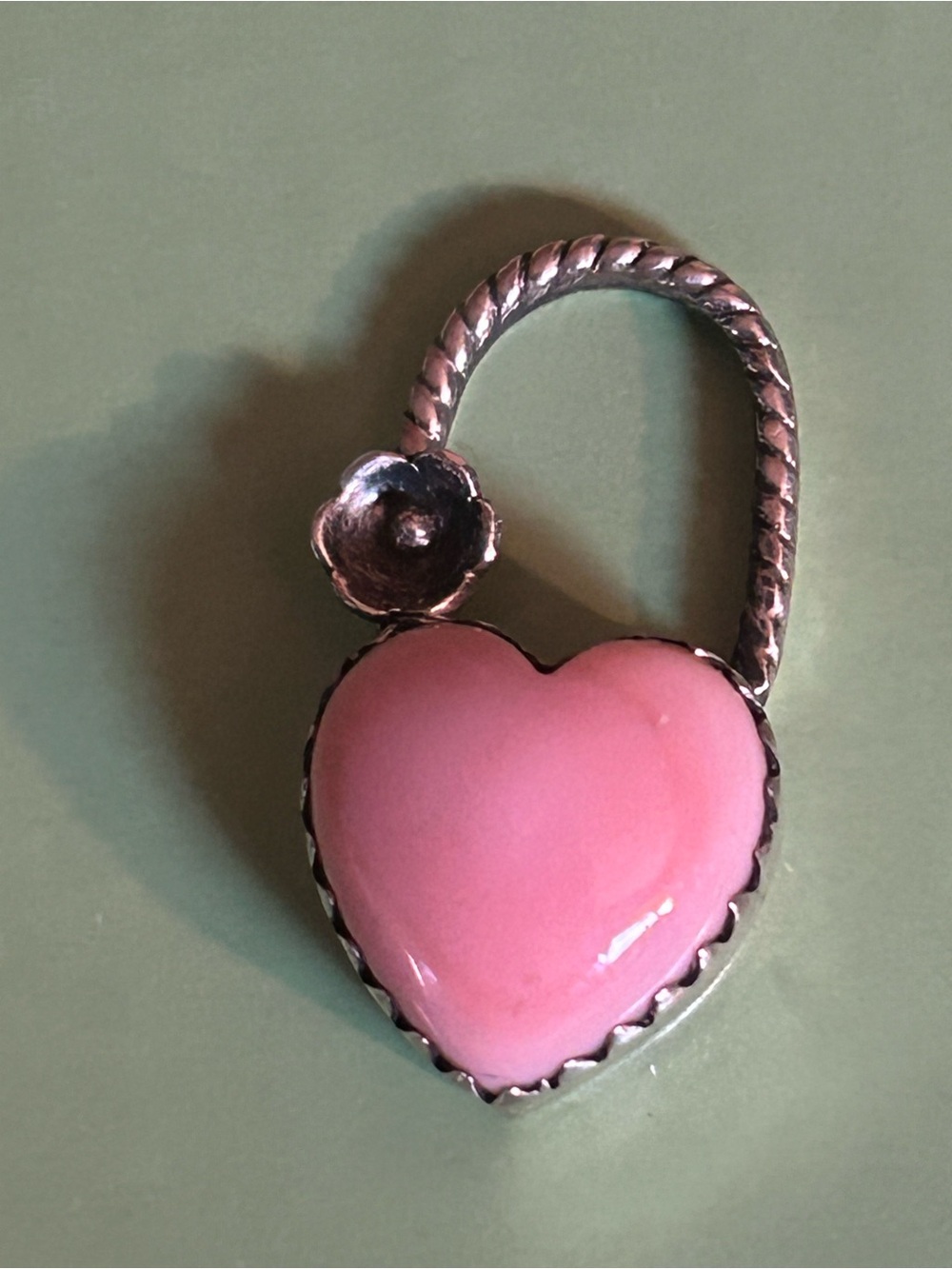 Pink Conch Heart Pendant — Sterling Silver Floral Accent - Picture 6 of 7